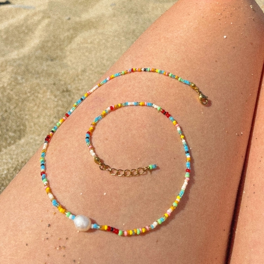 New Bead & Pearl Necklace Multicolor Necklace Beaded Choker Freshwater Pearl